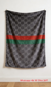 Matte Grey GG Monogram Web Stripe Flannel Blanket throw blanket IMG_2638